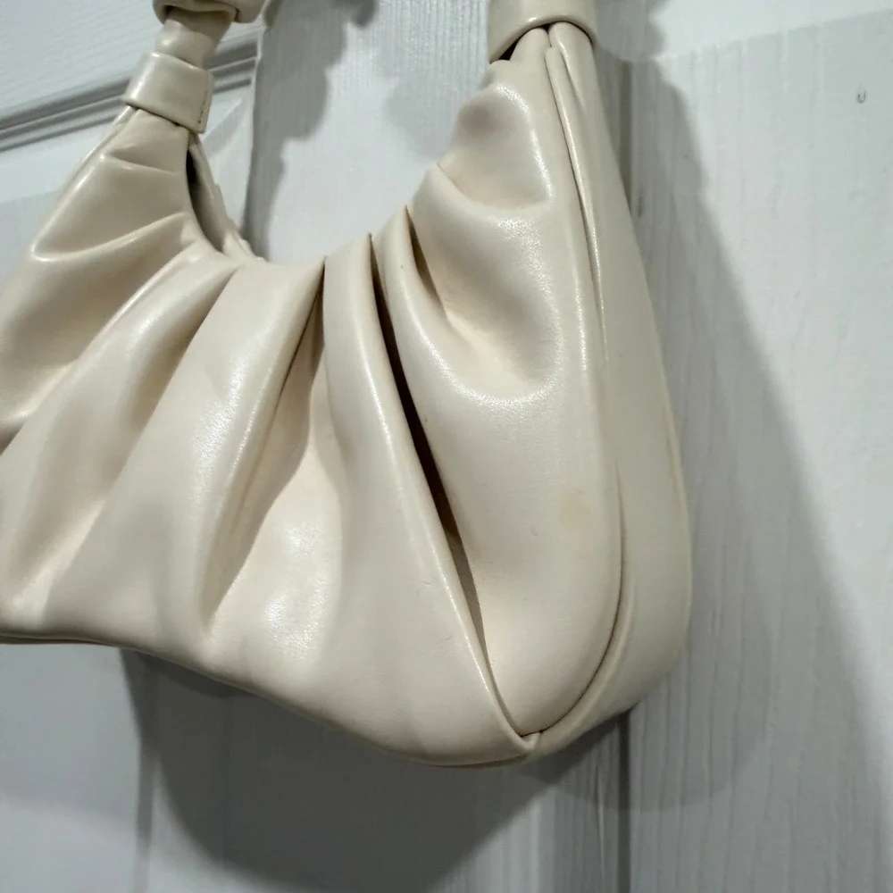 JW Pei Cream Ruched Shoulder‎ Bag Faux Leather Trendy Handbag